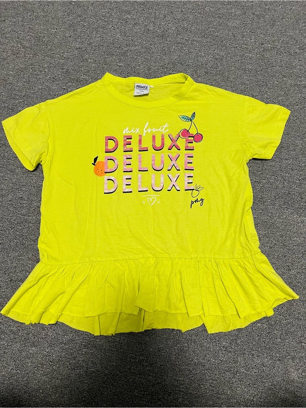 Primigi Girl’s Bright Yellow 'Deluxe' Graphic Ruffle Hem Tee